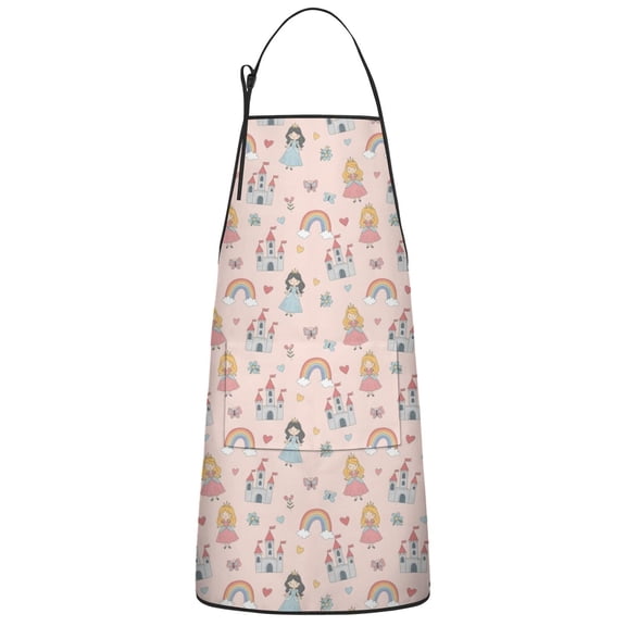 Rainbow Princess Castle Pattern Apron-Garden Aprons for Women with Pockets-Cotton Linen Waterproof Kitchen Cooking Gardening Aprons Adjustable for Kitchen,Cooking,BBQ and Salon 33x27 Inch