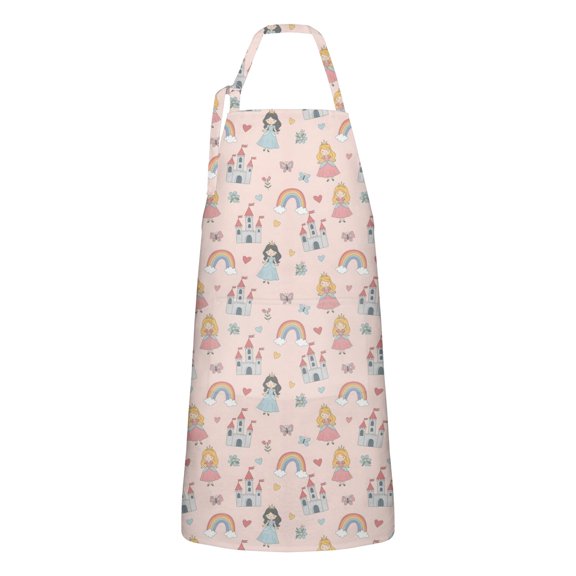 Rainbow Princess Castle Pattern Apron-Garden Aprons for Women with Pockets-Cotton Linen Waterproof Kitchen Cooking Gardening Aprons Adjustable for Kitchen,Cooking,BBQ and Salon 33x27 Inch