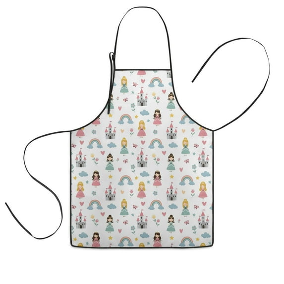 Rainbow Princess Castle Pattern Kids Aprons for Girls and Boys,Adjustable Neck Strap Toddler Aprons for Kids Cooking Baking