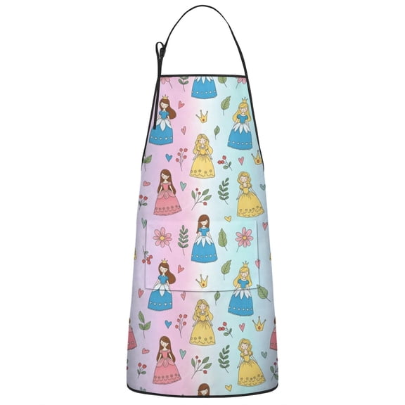 Rainbow Princess Flower Pattern Apron-Garden Aprons for Women with Pockets-Cotton Linen Waterproof Kitchen Cooking Gardening Aprons Adjustable for Kitchen,Cooking,BBQ and Salon 33x27 Inch