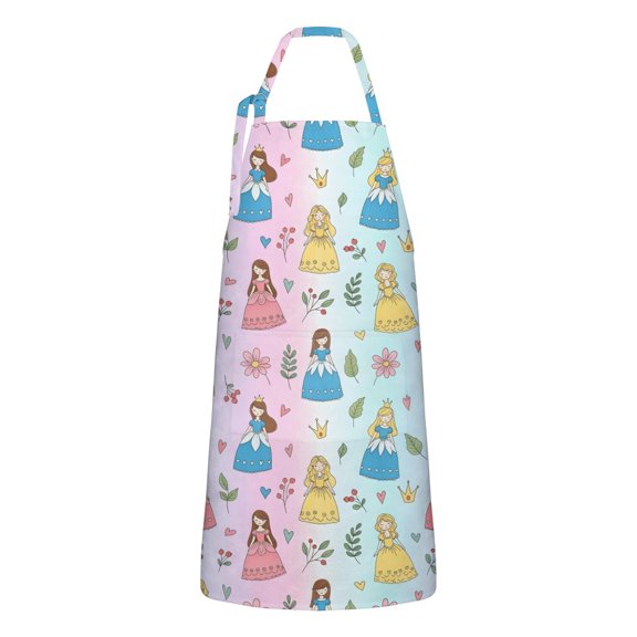 Rainbow Princess Flower Pattern Apron-Garden Aprons for Women with Pockets-Cotton Linen Waterproof Kitchen Cooking Gardening Aprons Adjustable for Kitchen,Cooking,BBQ and Salon 33x27 Inch