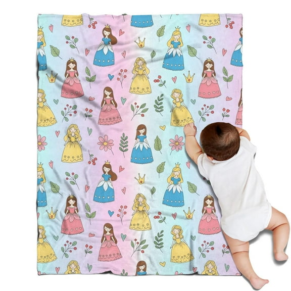 Rainbow Princess Flower Pattern Blanket,Comfortable Soft Flannel Throw Blanket,All Season,Warm Lightweight Blankets for Sofa Bed Couch Living Room Chair,30"x40"