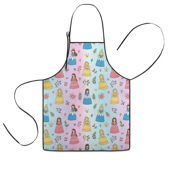 Rainbow Princess Flower Pattern Kids Aprons for Girls and Boys,Adjustable Neck Strap Toddler Aprons for Kids Cooking Baking