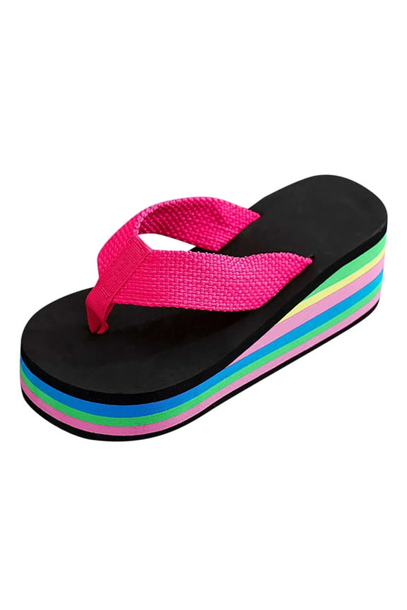 Rainbow Printed Sole Flip Flops Women Platform Wedge Casual Comfortable Outdoor Summer Shoes