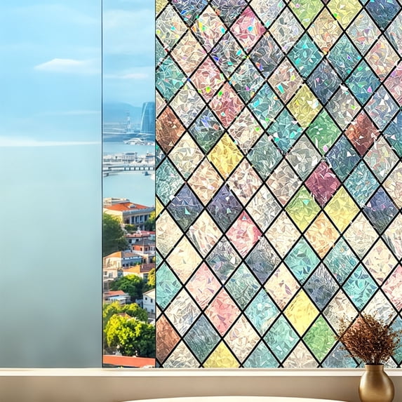 Rainbow Prisms Window Film Sun Blocking Privacy Decorative Static Cling Stained Glass Vinyl for Home Bathroom Office