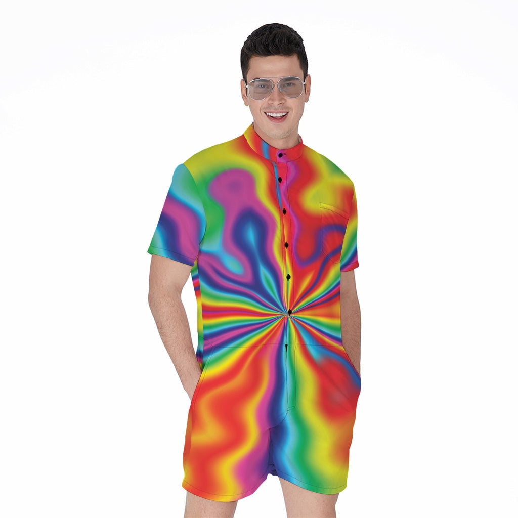 Rainbow Psychedelic Short Sleeve Men'S Rompers, Psychedelic Casual ...