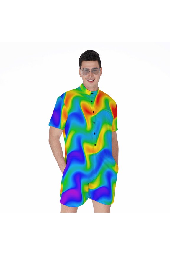 Rainbow Psychedelic Trippy Short Sleeve Men'S Rompers Casual Summer Jumpsuits Outfit