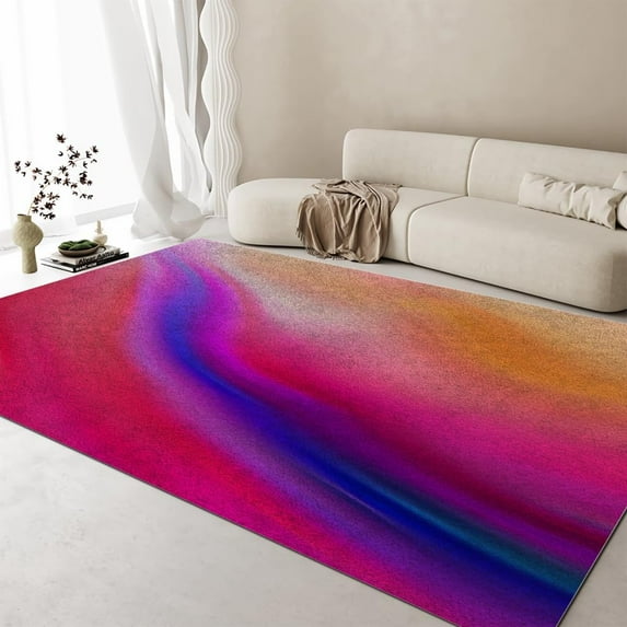 Rainbow Psychedelic Watercolor Area Rug, Multicolor Gradient Art Design Bedroom Rug, Soft Low Pile Dining Room Carpet, Non-Slip Easy Clean Nursery Kitchen Living Room Rugs 5x6ft