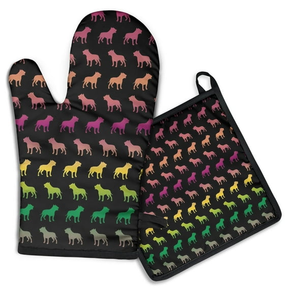 Rainbow Puppy Kitchen Oven Mitt and Pot Holder Sets 2 Pcs for Baking, Cooking and Grilling, Heat Resistant Up To 392 °F