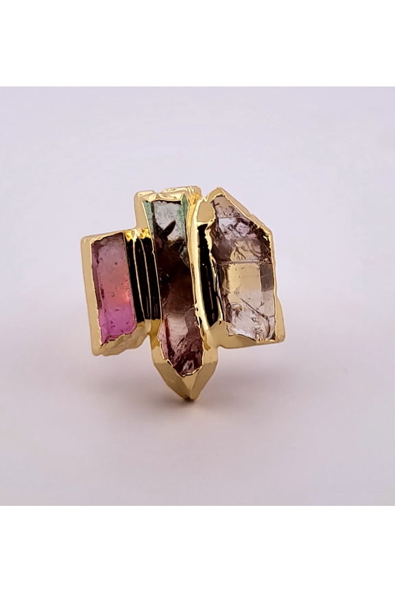 Rainbow Quartz Crystal Gold Adjustable Ring RQCGAR