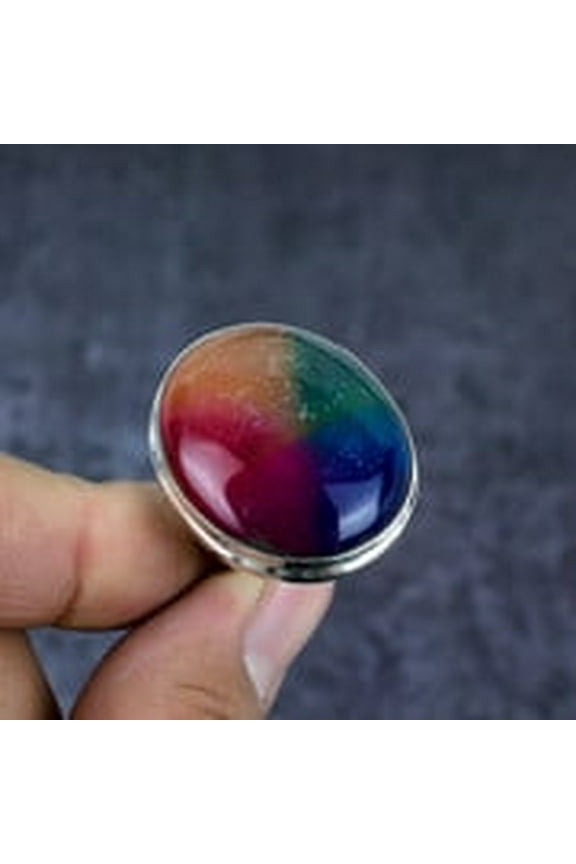Rainbow Quartz Oval Statement Ring in 925 Sterling Silver – Handmade Boho Style