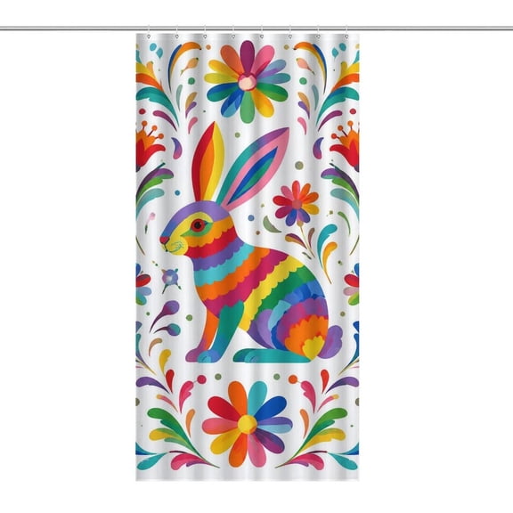 Rainbow Rabbit Floral Alebrije Print Shower Curtain,Cloth Fabric Waterproof Polyester Bathroom Home Decor Set with Hooks
