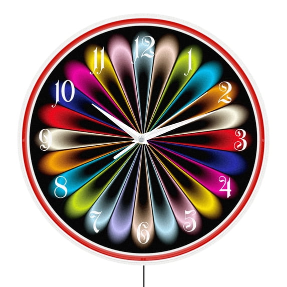 Rainbow Radial Fractal Art LED Neon Wall Clock for For Living Room Bar ...