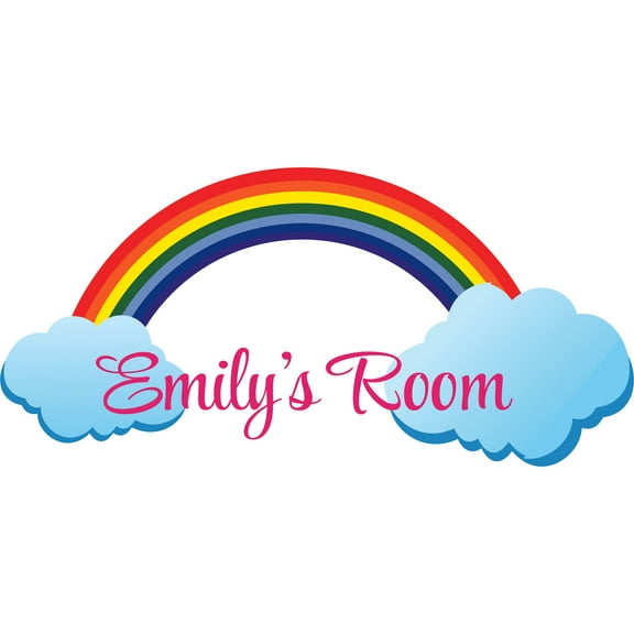 Rainbow Rainbows Clouds Colorful Customized Name Wall Decal - Custom Vinyl Wall Art - Personalized Name - Baby Girls Boys Kids Bedroom Wall Decal Room Decor Wall Stickers Decoration Size (12x20 inch)