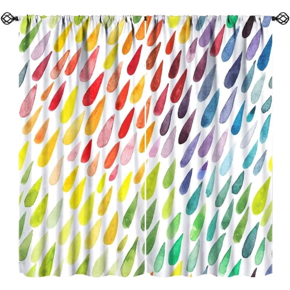 Rainbow Raindrops Curtains, Watercolor Colorful Abstract Water Drops Pattern Print Window Treratments for Kids Bedroom Living Room 52x84in