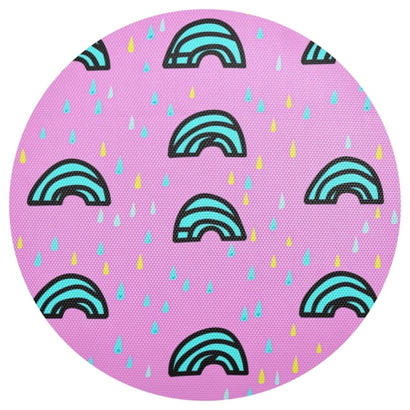 Rainbow Raindrops on Pink 15.4in Diameter PVC Plate Mat, Heat-Resistant and Cuttable, Kitchen Decor