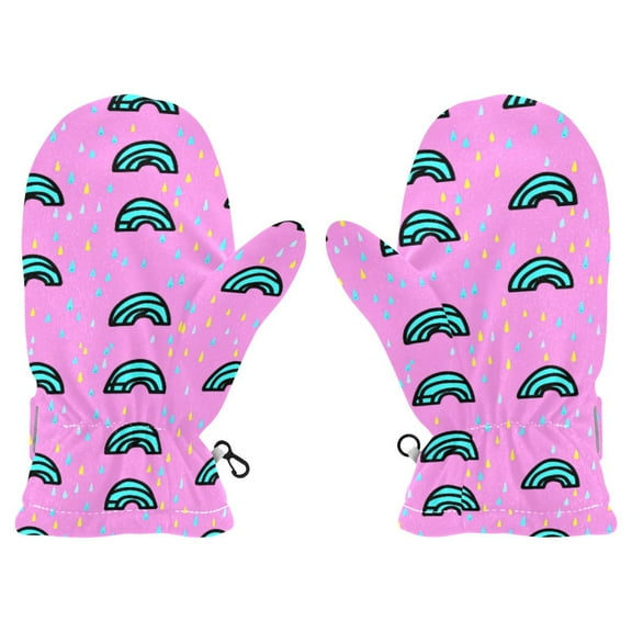 Rainbow Raindrops on Pink Cold Weather Mittens Cozy Gloves with Adjustable Fit Perfect for Outdoor Fun