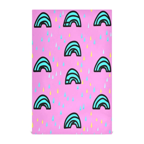 Rainbow Raindrops on Pink Decorative Waffle Towel Kitchen Dishcloth 28x18in Multi-Use Tea Towel