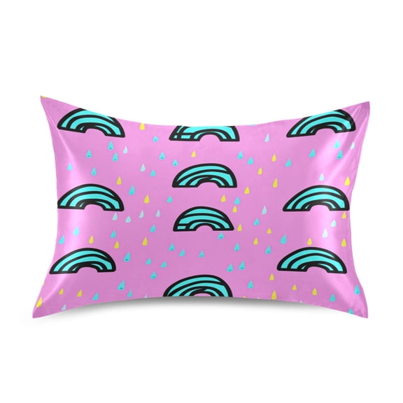 Rainbow Raindrops on Pink Luxury Silky Soft Pillowcase Standard Size Wrinkle Resistant Envelope Closure 20x26in
