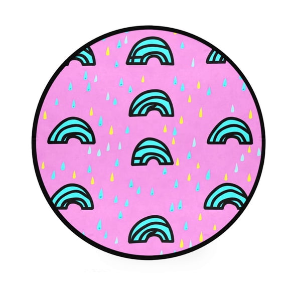 Rainbow Raindrops on Pink Memory Foam Bath Mat 36" Absorbent Rug with Non Slip Base and 4 Bonus Pads