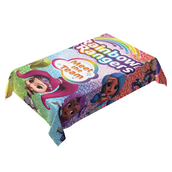 Rainbow Rangers-theme square tablecloth has an iconic print, fits most tables, and is easy to care for perfect gifts for fans friends and family55" x 71"140*180cm