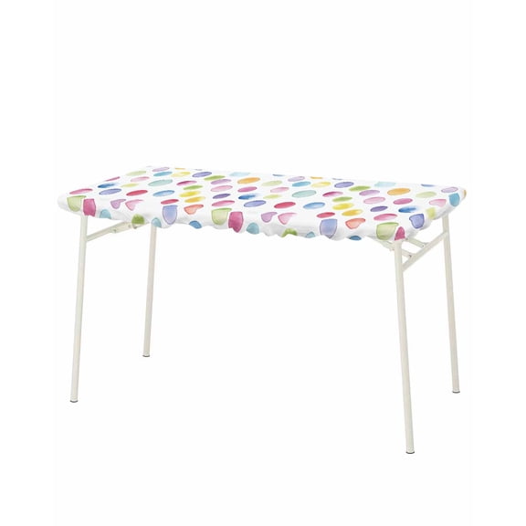 Rainbow Rectangle Tablecloth, Waterproof Elastic Fitted Table Covers for 8 Foot Tables, 32x96inch Decorative Tablecloths for Picnic, Camping, Outdoor, Colorful Boho Tainted Pattern Polka Dot Modern