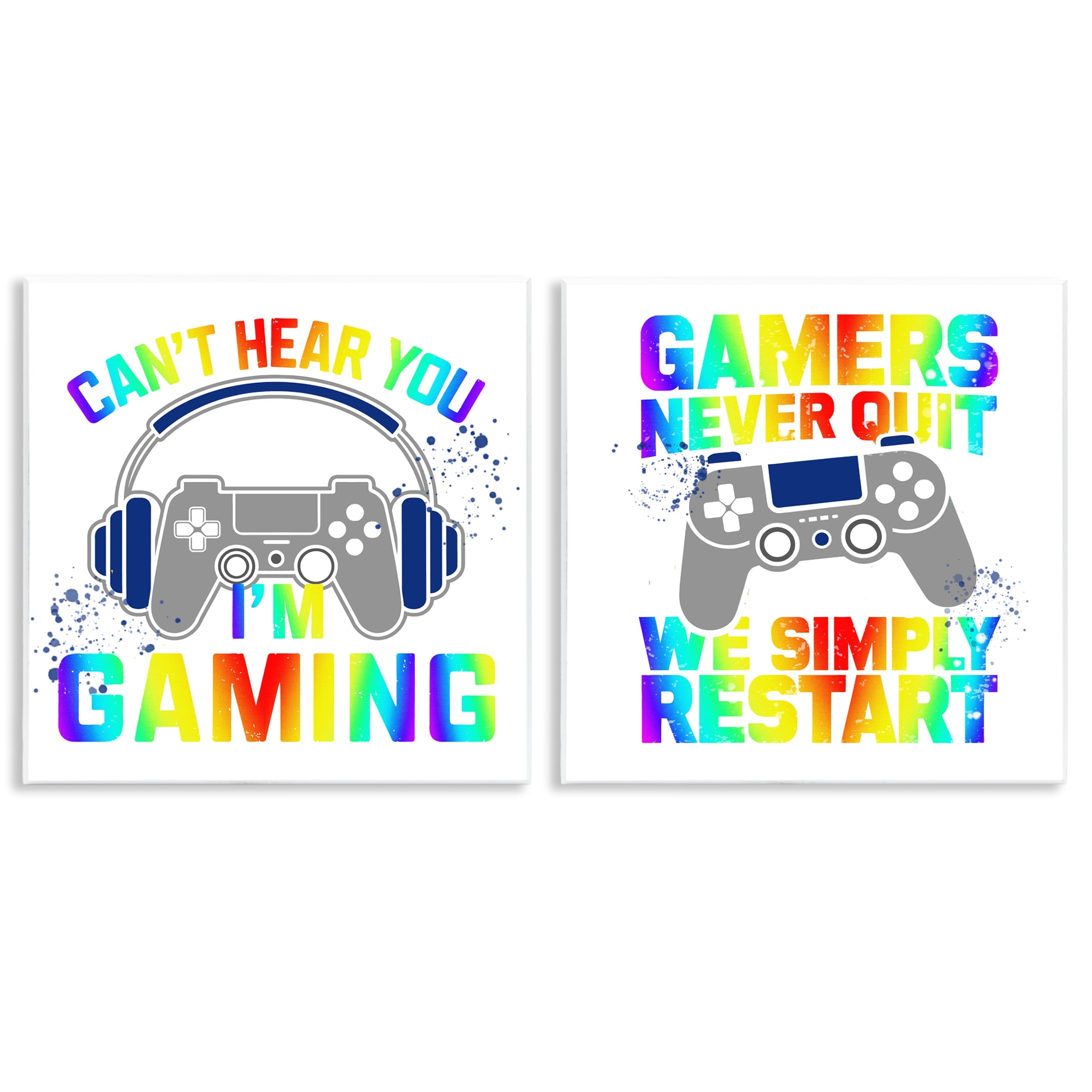Rainbow Retro Gaming Phrases 2 Piece Wall Plaque Art Set, design by Kim Allen