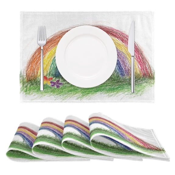 Rainbow Reversible Placemat Non Slip Coffee Mat 18x12 Inch for Dining, Kitchen, Coffee