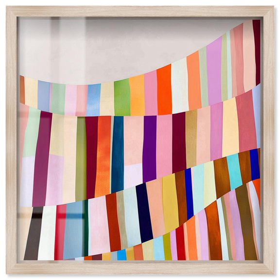 Rainbow Ribbon I Shadowbox Print Abstract Wall Decor by Art Remedy, Blonde Frame, 24 x 24
