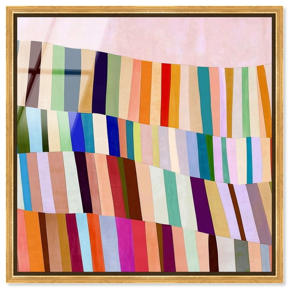 Rainbow Ribbon III Framed High-Gloss Acrylic Glass Wall Art Abstract Wall Decor by Art Remedy, Gold Frame, 40 x 40