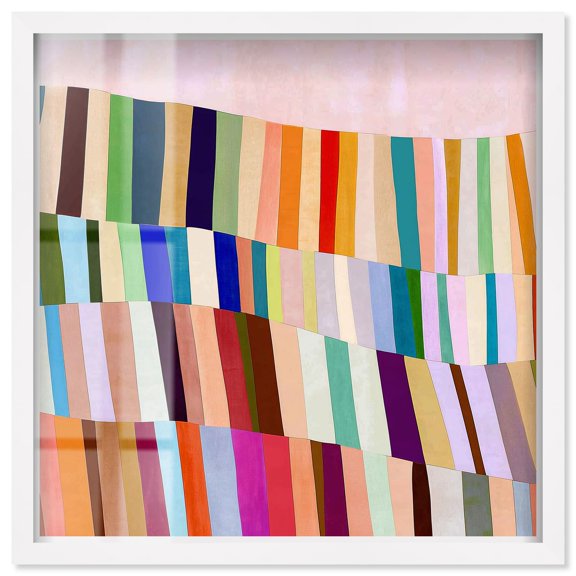 Rainbow Ribbon III Shadowbox Print Abstract Wall Decor by Art Remedy, White Frame, 24 x 24