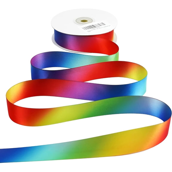 Rainbow Ribbon Satin Ribbon 1 inch Rainbow Satin Ribbons Colored Ribbons for Crafts Wrapping Pride Birthday Party Decoration DIY Hair Bows - 25 Yards