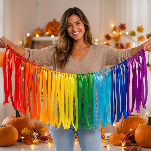 Rainbow Ribbon Tassel Garland Banner Hanging Fringe Decoration 39.37 Inch for Party Birthday Wedding Baby Shower Festival Home Mantel Wall Decor