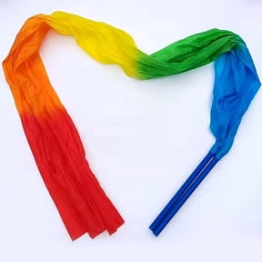 Rainbow Ribbon Wand, Silk Gymnastics Ribbon & Dance Streamer for Adult, 2 Pcs