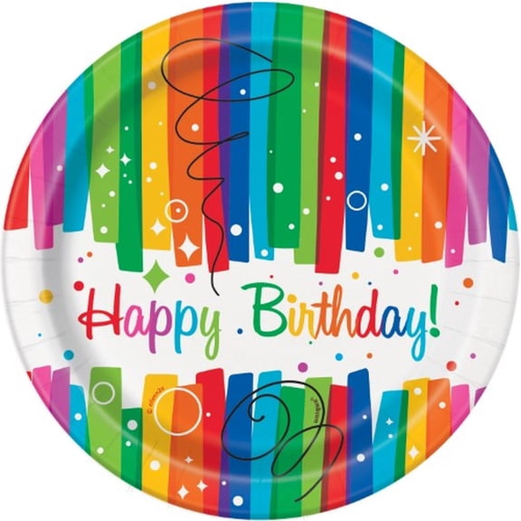 Rainbow Ribbons Birthday 7 inch Plates (Pack of 2)