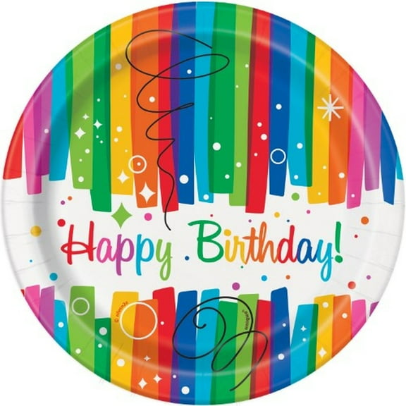 Rainbow Ribbons Birthday 7 inch Plates (Pack of 48)