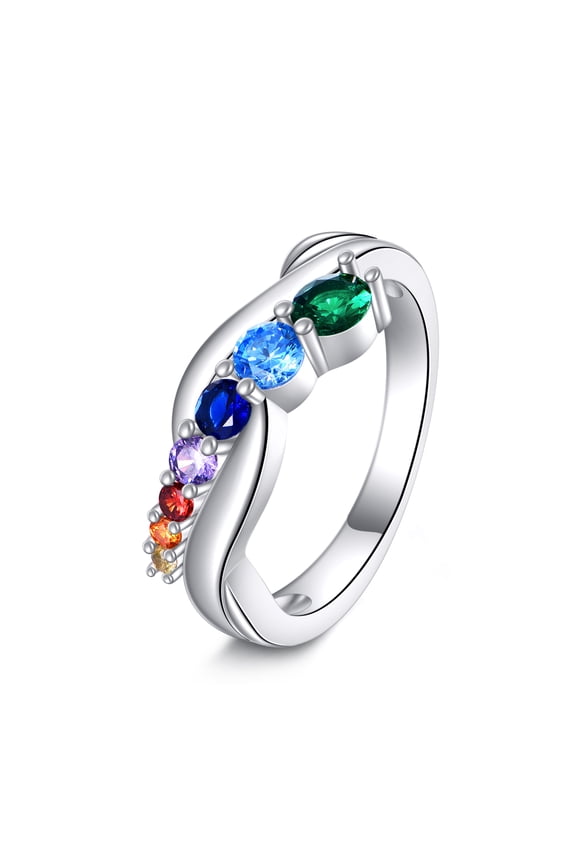 Rainbow Ring 925 Sterling Silver Colorful Pride Ring Rainbow Gemstone Eternity Rings Jewelry Gifts for Women