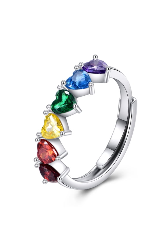 Rainbow Rings for Women S925 Sterling Silver Colorful Hoop Wedding Promise Ring Rainbow Jewelry Gifts for Her