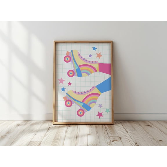 Rainbow Roller Skates Retro Playroom Wall Art, Unframed Paper Poster 11x14in