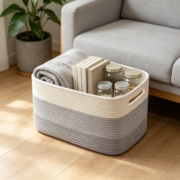 Rainbow Rope Basket, Multifunctional Storage Baskets, Woven Rectangle Storage Basket, for Toys Clothes Snacks Holiday Gift Household Closet Storage