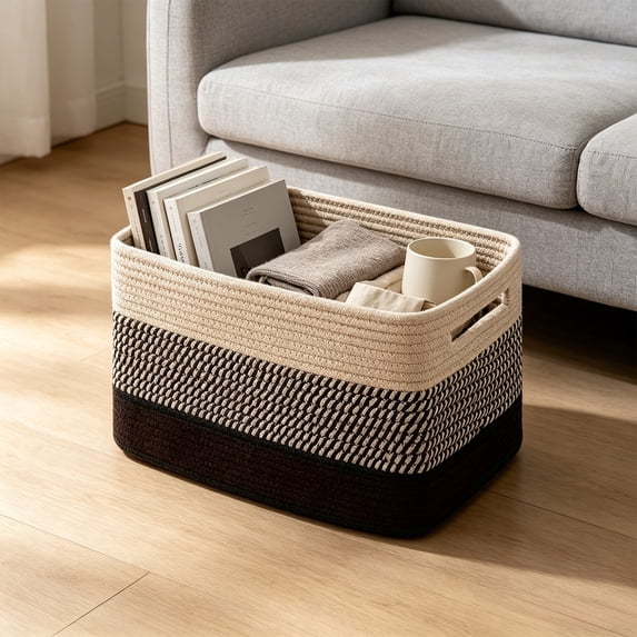 Rainbow Rope Basket, Multifunctional Storage Baskets, Woven Rectangle Storage Basket, for Toys Clothes Snacks Holiday Gift Household Closet Storage