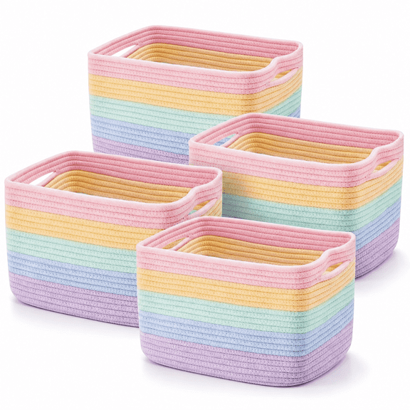 Rainbow Rope Basket for Shelves Storage Bins for Toys