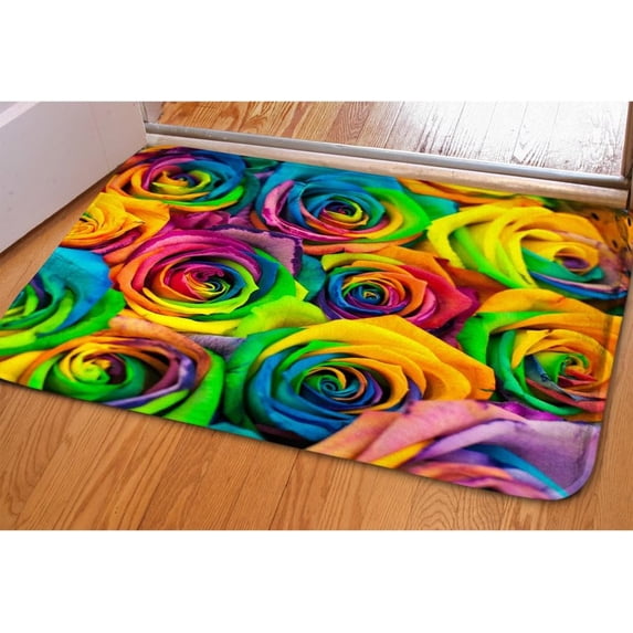 Rainbow Rose Flower Colorful 3D Floral Bathroom Rug Mat Bathroom Decor,Indoor Doormat Entryway Rugs Floor Mats Front Door Rug Non Slip Welcome Mat Absorbent Door Mat for Kitchen Patio16 x 24 In