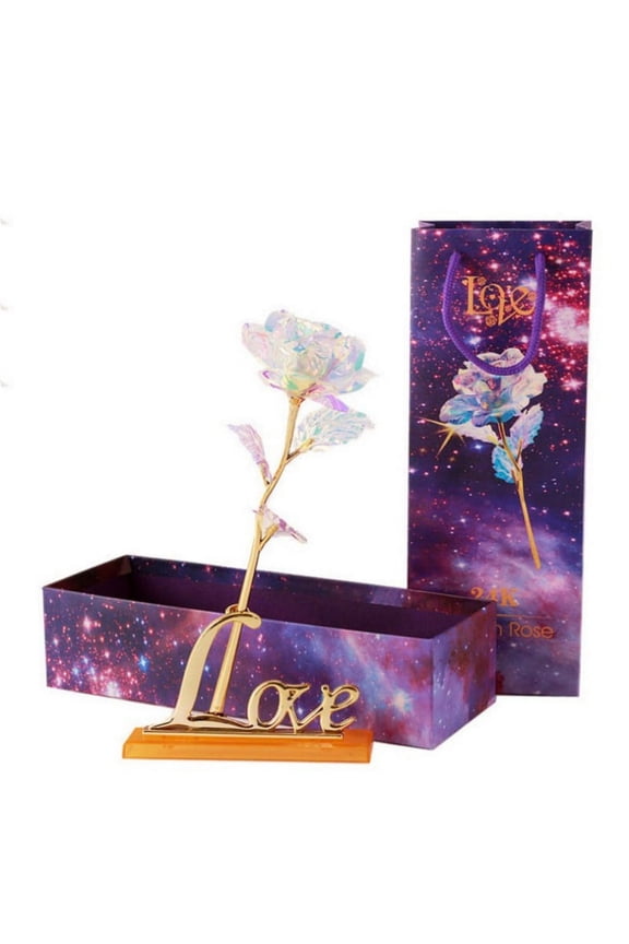 Rainbow Rose Flower Present 24K Golden Foil Great Gift Idea for Valentine's Day, Mother's Day, Thanksgiving Day, Christmas, Birthday, Anniversary