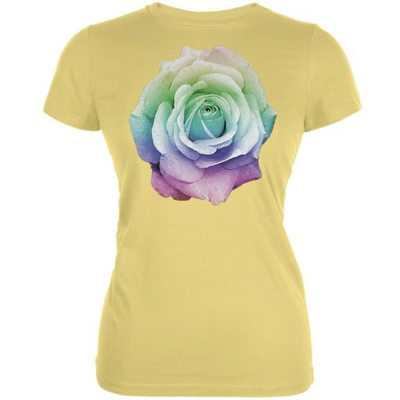 Rainbow Rose Yellow Juniors Soft T-Shirt - Medium