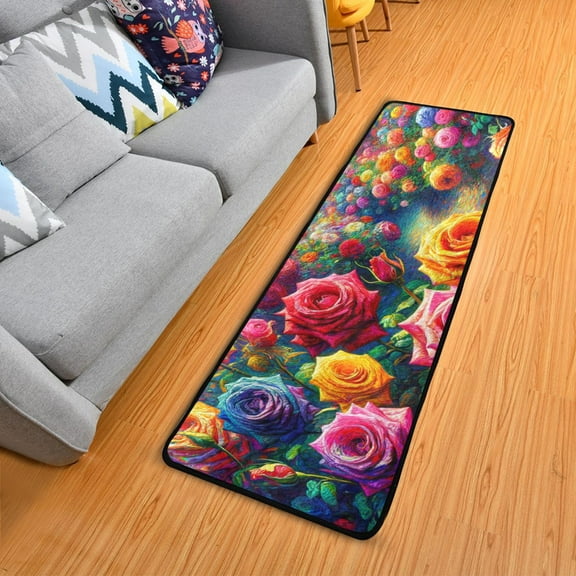 Rainbow Rose and Butterflies Hallway Runner Rug 2'X6' Non-Slip Washable Carpet Runner Kitchen Entryway Laundry Bedroom