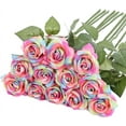 thumbnail image 1 of Rainbow Roses Artificial Flowers Artificial Roses Real Touch Rainbow Fake Roses Faux Flowers Floral Arrangement Bridal Bouquet for Wedding Decorations DIY Silk Flower Craft (Rainbow), 1 of 5