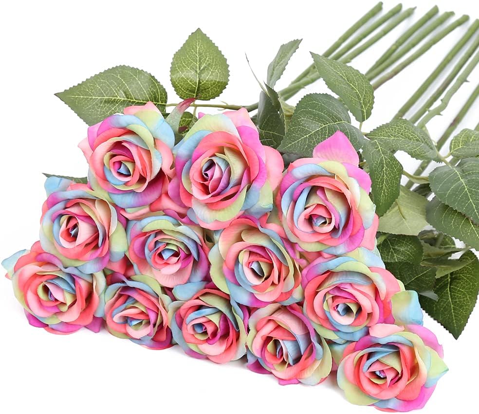 Rainbow Roses Artificial Flowers Artificial Roses Real Touch Rainbow ...