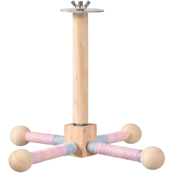 Rainbow Rotating Spinning Perch, Bird Toy for Cage, Wooden Stand with Rope, Chewing & Climbing, 360° Swivel Four-Bar Design, Interactive Puzzle Parakeet Toy, 9.4 x 6.1 in / 24 x 15.5 cm