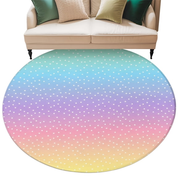 Rainbow Round Rug 8ft Washable Circle Rugs Non Slip Colorful Gradient Abstract Polka Dots Boho Pastel Large Area Rug Indoor Floor Carpet for Bedroom Kitchen Living Room Office Dining Room Nursery